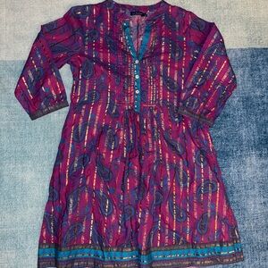 Paisley Print Midi Dress - Purple and Blue